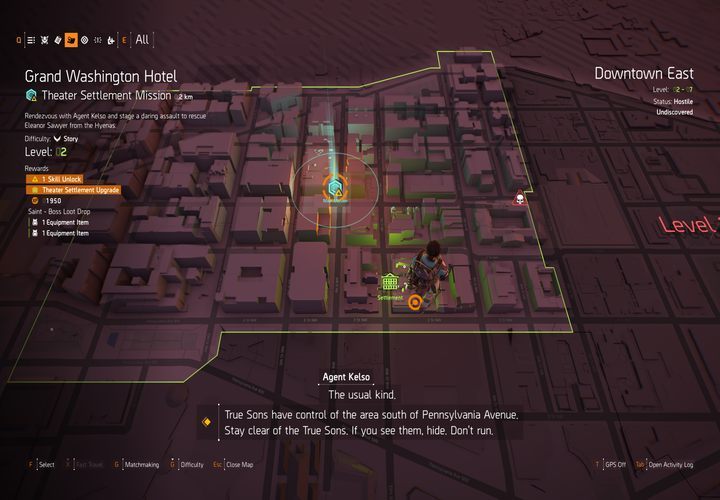 You can easily distinguish story missions available in each settlement. - Settlements | The Base of Operations in The Division 2 - The Base of Operations and Settlements - The Division 2 Guide