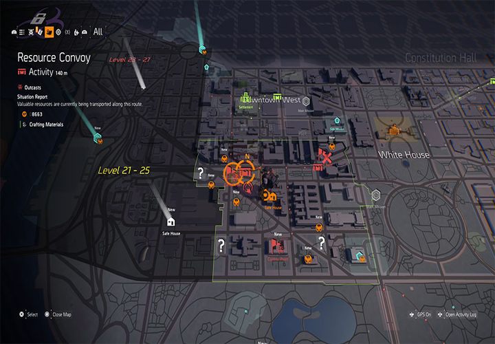 The convoy activities are marked with symbols shown in the screenshot above (green are ally convoys, red are enemy convoys). - Resource Convoys | Additional Activities in The Division 2 - Additional Activities - The Division 2 Guide