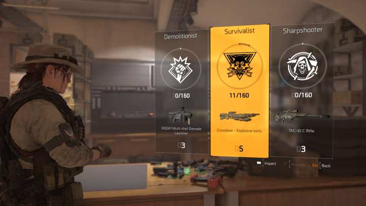 There are 3 specializations available at the launch of the game - Demolitionist, Sharpshooter and Survivalist. - Specializations in Division 2 - unlocking, types, development - Specializations - The Division 2 Guide