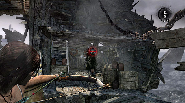 Take cover behind the barrels on the left, there are two enemies in the vicinity - Collect the Block and Tackle | 21: A Pirates Life Walkthrough - 21: A Pirates Life | Walkthrough - Tomb Raider Game Guide