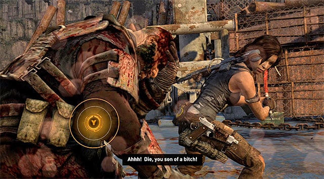 Its not over yet, because to take him down once and for all you also need to perform a QTE by pressing the action button twice (screenshot) - Find Alex | 22: Gone Missing Walkthrough - 22: Gone Missing | Walkthrough - Tomb Raider Game Guide