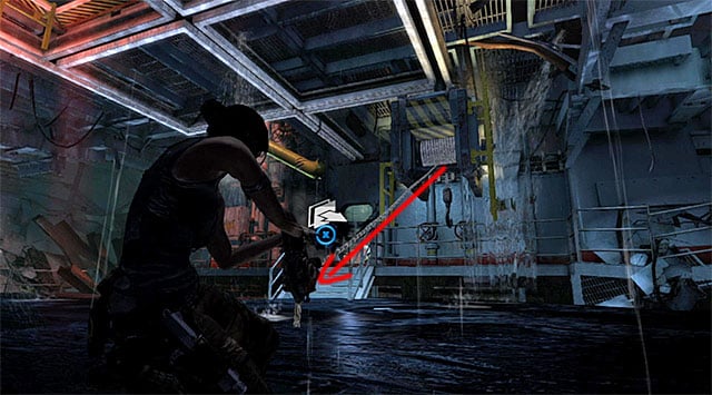 Let go of the ladder, move right (towards the starting point) and shoot another rope arrow to pull the structure towards you - Find Alex | 22: Gone Missing Walkthrough - 22: Gone Missing | Walkthrough - Tomb Raider Game Guide