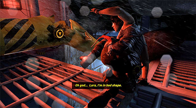 Go through the shaft, then press the indicated button a couple of times to destroy the pipe and proceed further - Find Alex | 22: Gone Missing Walkthrough - 22: Gone Missing | Walkthrough - Tomb Raider Game Guide