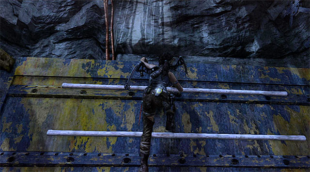 Approach the elevator control mechanism and interact with it, bringing the entire construction down - Start the Climb Up to the Research Base | 23: Storm Chaser Walkthrough - 23: Storm Chaser | Walkthrough - Tomb Raider Game Guide