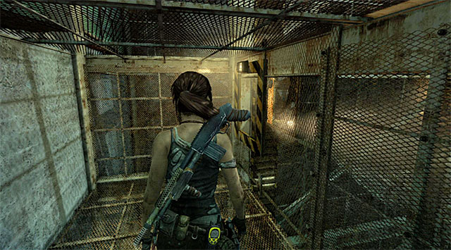 Once you find yourself in very narrow passage, approach the second of four mechanisms and use the axe on it, same as previously - Discover the Ancient Tomb | 23: Storm Chaser Walkthrough - 23: Storm Chaser | Walkthrough - Tomb Raider Game Guide