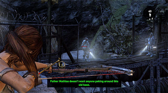 Slide down the line and take cover behind the nearest wall, because two bandits will appear in the distance - Return to the Survivor Camp on the Beach | 23: Storm Chaser Walkthrough - 23: Storm Chaser | Walkthrough - Tomb Raider Game Guide