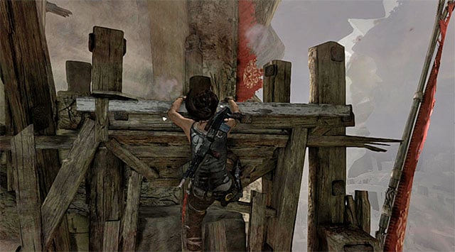 Go left, climbing upper platform - Rescue Sam from Mathias (part 1) | 24: Going Back In Walkthrough - 24: Going Back In | Walkthrough - Tomb Raider Game Guide