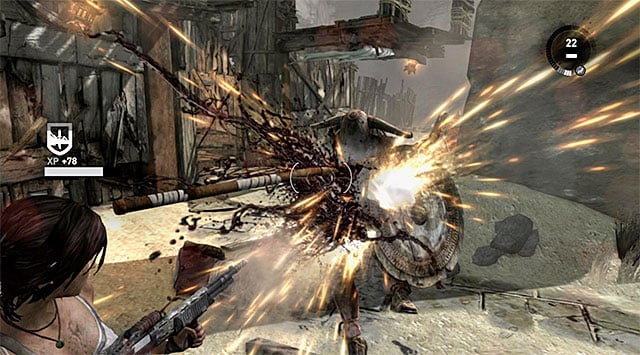 Starting from here you have to also watch out for guards with shields - Rescue Sam from Mathias (part 1) | 24: Going Back In Walkthrough - 24: Going Back In | Walkthrough - Tomb Raider Game Guide