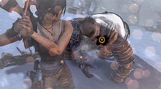 In order to finally eliminate the huge guard, you have to rhythmically press melee fight key/button and then interaction key/button, after appropriate icons appear on the screen (reward: 100 XP) - End the Storms by Stopping the Ascension Ritual | 24: Going Back In Walkthrough - 24: Going Back In | Walkthrough - Tomb Raider Game Guide
