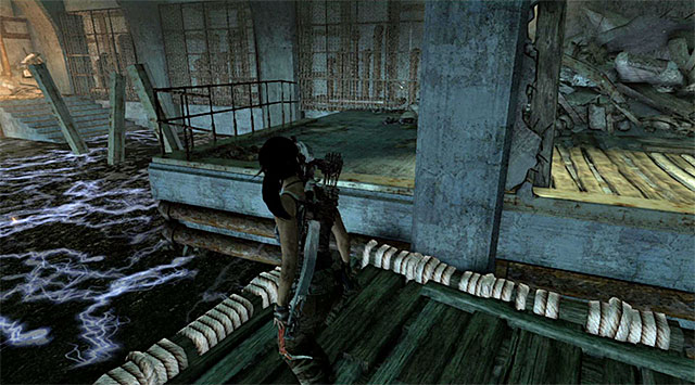 Youre going to need to shoot rope arrows at least twice, only then will the raft swim where you want it to - The Flooded Vault | Optional Tombs: Shipwreck Beach - Shipwreck Beach | Optional Tombs - Tomb Raider Game Guide