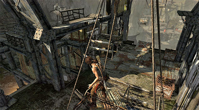 Once there, turn around and wait for a platform to arrive - Find Your Way to Grim | 15: Liberator Walkthrough - 15: Liberator | Walkthrough - Tomb Raider Game Guide