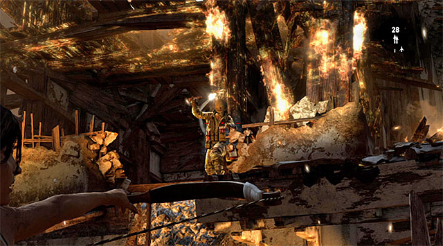 As soon as you regain control, follow your enemies footsteps to get to a zip-line, and slide down it - Find Sam | 17: Into the Fire Walkthrough - 17: Into the Fire | Walkthrough - Tomb Raider Game Guide