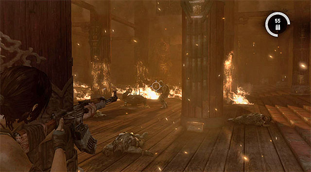 When you advance to the next part of the shootout, the game will trigger a cut-scene - Survive the Ambush | 17: Into the Fire Walkthrough - 17: Into the Fire | Walkthrough - Tomb Raider Game Guide