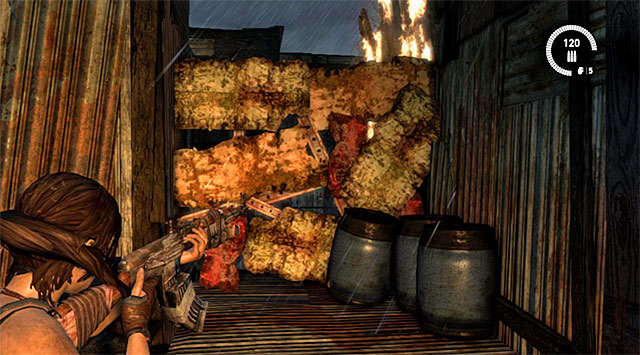 Turn right and slide down the zip-line - Regroup with Sam | 17: Into the Fire Walkthrough - 17: Into the Fire | Walkthrough - Tomb Raider Game Guide