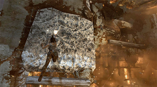 Leap over to the next interactive ledge, then jump again - Climb the Tower | 18: Get to the Chopper Walkthrough - 18: Get to the Chopper | Walkthrough - Tomb Raider Game Guide