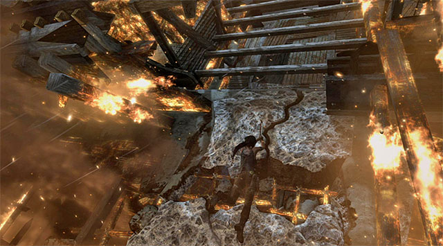 Keep moving right until you reach the second interactive rock - Climb the Tower | 18: Get to the Chopper Walkthrough - 18: Get to the Chopper | Walkthrough - Tomb Raider Game Guide