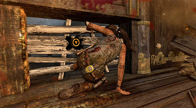 Your enemies will set the building on fire, but once youre in, tap the indicated button a couple of times (screenshot) - Fight Back Against the Islands Inhabitants | 7: Mountain Rendezvous Walkthrough - 7: Mountain Rendezvous | Walkthrough - Tomb Raider Game Guide