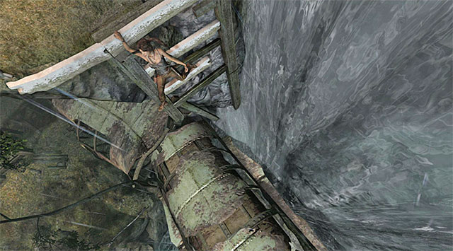 Walk along the right side; Laras weight should eventually affect its position - Find Roths Pack | 8: Cry for Help Walkthrough - 8: Cry for Help | Walkthrough - Tomb Raider Game Guide
