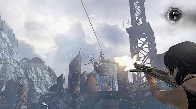 Shortly after reaching the highest ledge, a new shootout will commence - Climb the Radio Tower to Send an SOS | 8: Cry for Help Walkthrough - 8: Cry for Help | Walkthrough - Tomb Raider Game Guide