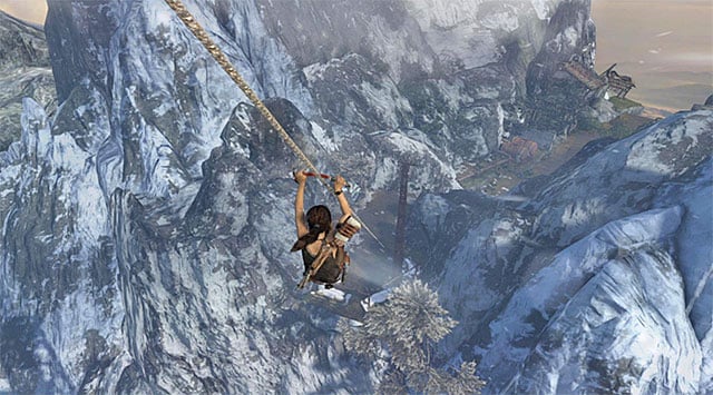 First, grab the zip-line and wait until Lara lands in a new spot - Start a Signal Fire | 8: Cry for Help Walkthrough - 8: Cry for Help | Walkthrough - Tomb Raider Game Guide