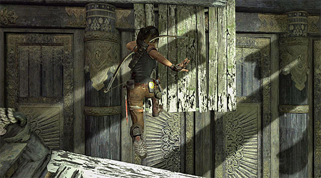 Wait for the two remaining shutters to open; when that happens, a gust of wind should move you, together with the platform, to the wall on the right to the entrance - Hall of Ascension | Optional Tombs: Mountain Village - Mountain Village | Optional Tombs - Tomb Raider Game Guide