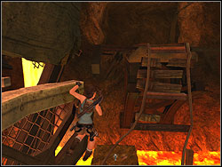 From the ledge, which is lower than the construction jump to grab the horizontal timber near the lines - Natlas Mines 2 | Artefacts and Relics - Artefacts and Relics - Tomb Raider: Anniversary Game Guide & Walkthrough
