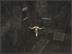 Pass the hanging package and jump to the pillar - Natlas Mines 1 | Artefacts and Relics - Artefacts and Relics - Tomb Raider: Anniversary Game Guide & Walkthrough