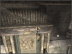 Stand on the ladder and jump to grab the verge on the right - Sanctuary of the Scion | Artefacts and Relics - Artefacts and Relics - Tomb Raider: Anniversary Game Guide & Walkthrough