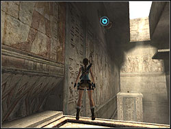 When the blade goes away jump again to the ledge then leap to the upper one and jump to the back on the stone platform - Obelisk of Khamoon 2 | Artefacts and Relics - Artefacts and Relics - Tomb Raider: Anniversary Game Guide & Walkthrough