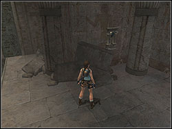 The corridor leads you to the room, where is gear with gold ear - Obelisk of Khamoon 1 | Artefacts and Relics - Artefacts and Relics - Tomb Raider: Anniversary Game Guide & Walkthrough