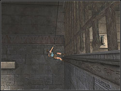 Stand on the higher block, turn left and jump to throw the line on the bend - Temple of Khamoon 2 | Artefacts and Relics - Artefacts and Relics - Tomb Raider: Anniversary Game Guide & Walkthrough