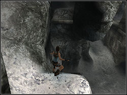 Slide down and jump to the platform - Mountain Caves 1 | Artefacts and Relics - Artefacts and Relics - Tomb Raider: Anniversary Game Guide & Walkthrough