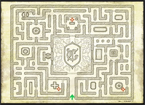 The garden map with marked artifacts - The Croft Manor 2 | The Croft Manor - training mission - The Croft Manor - training mission - Tomb Raider: Anniversary Game Guide & Walkthrough