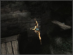 Jump on the slant platform and in time when you are slipping, jump to grab the tight ledge in the wall - The Lost Valley 2 | Walkthrough - Peru - Tomb Raider: Anniversary Game Guide & Walkthrough