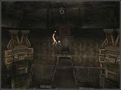 Jump in the direction of the band and throw a line simultaneously - Tomb of Qualopec 2 | Walkthrough - Peru - Tomb Raider: Anniversary Game Guide & Walkthrough