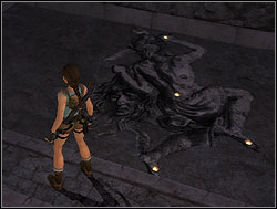 Use the line on the band and run the wall on the first balcony on the right side of the temple - St. Francis Folly 1 | Walkthrough - Greece - Tomb Raider: Anniversary Game Guide & Walkthrough