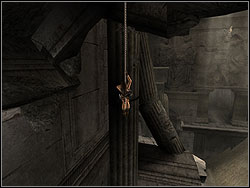 Jump to the next ledge on the right side, then stand in this way that the line will be behind you - Palace Midas 2 | Walkthrough - Greece - Tomb Raider: Anniversary Game Guide & Walkthrough