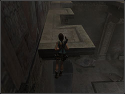 Leap to the next two ledges, then jump to the stone platform behind you - Obelisk of Khamoon 1 | Walkthrough - Egypt - Tomb Raider: Anniversary Game Guide & Walkthrough