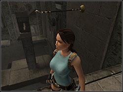 Jump to the column behind you, go behind the band and leap to the edge - Obelisk of Khamoon 1 | Walkthrough - Egypt - Tomb Raider: Anniversary Game Guide & Walkthrough