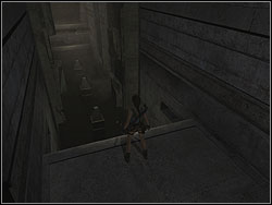 The more difficult trap is waiting for you - the abyss with three pillar, three crushing gates and movable shields - Obelisk of Khamoon 3 | Walkthrough - Egypt - Tomb Raider: Anniversary Game Guide & Walkthrough