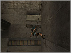 Then jump to the ledge above the niche, leap to the upper one and turn left - Obelisk of Khamoon 4 | Walkthrough - Egypt - Tomb Raider: Anniversary Game Guide & Walkthrough