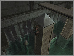 Overhang from the plate and jump to the column, which appeared just now - Sanctuary of the Scion 2 | Walkthrough - Egypt - Tomb Raider: Anniversary Game Guide & Walkthrough
