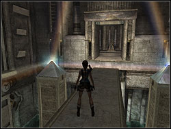 Jump into the water, swim to the shelf with the bar, go out the water and get on the platform on the centre on the room (the same way as you came there before) - Sanctuary of the Scion 2 | Walkthrough - Egypt - Tomb Raider: Anniversary Game Guide & Walkthrough