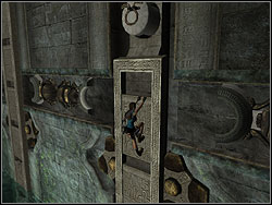 Slide down and jump to the carved dark plate on the left - Sanctuary of the Scion 3 | Walkthrough - Egypt - Tomb Raider: Anniversary Game Guide & Walkthrough