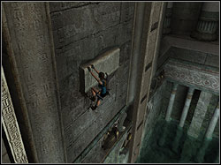 Jump into the water, swim to the platform with dark splinter, go out from the water - Sanctuary of the Scion 3 | Walkthrough - Egypt - Tomb Raider: Anniversary Game Guide & Walkthrough