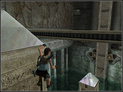 Overhang from the edge and jump to the column behind you - Sanctuary of the Scion 4 | Walkthrough - Egypt - Tomb Raider: Anniversary Game Guide & Walkthrough