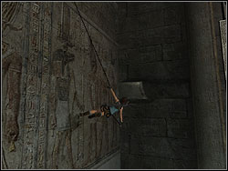 Go to the left, close to the wall , jump to throw the line on the bend - Sanctuary of the Scion 4 | Walkthrough - Egypt - Tomb Raider: Anniversary Game Guide & Walkthrough