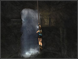 Jump to the another line, swing and jump to the ledge on the left side of waterfall - Natlas Mines 1 | Walkthrough - Lost Islands - Tomb Raider: Anniversary Game Guide & Walkthrough