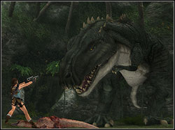 The most stronger points of T-rex are jaws and tail - Bosses 1 | Walkthrough - Lost Islands - Tomb Raider: Anniversary Game Guide & Walkthrough