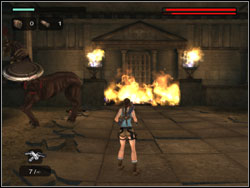 Grab the line on the shield and take it from the centaur - Bosses 1 | Walkthrough - Lost Islands - Tomb Raider: Anniversary Game Guide & Walkthrough